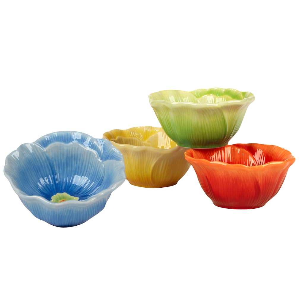 Certified International Blossom Set of 4 3-D Floral Ice Cream Bowls - 5.5" Diam x 2.5"