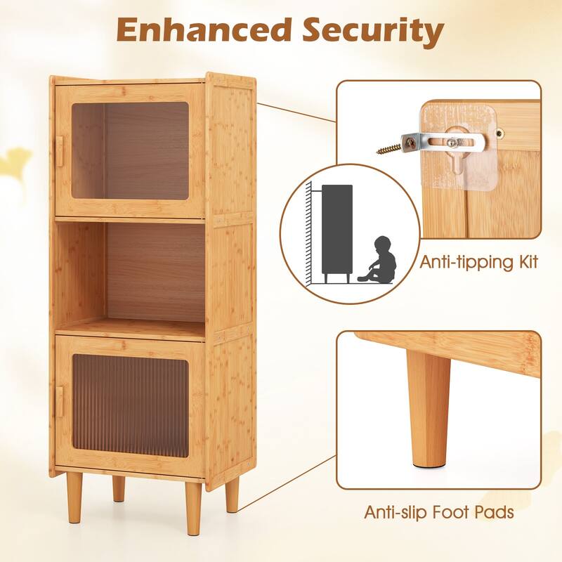 Gymax 2PCS Bamboo Cabinet Narrow Kitchen Storage Cabinet w/ Open