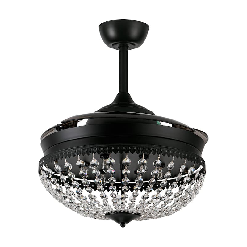 42" Modern Chrome 6-light Chandelier Crystal Ceiling Fan with Remote