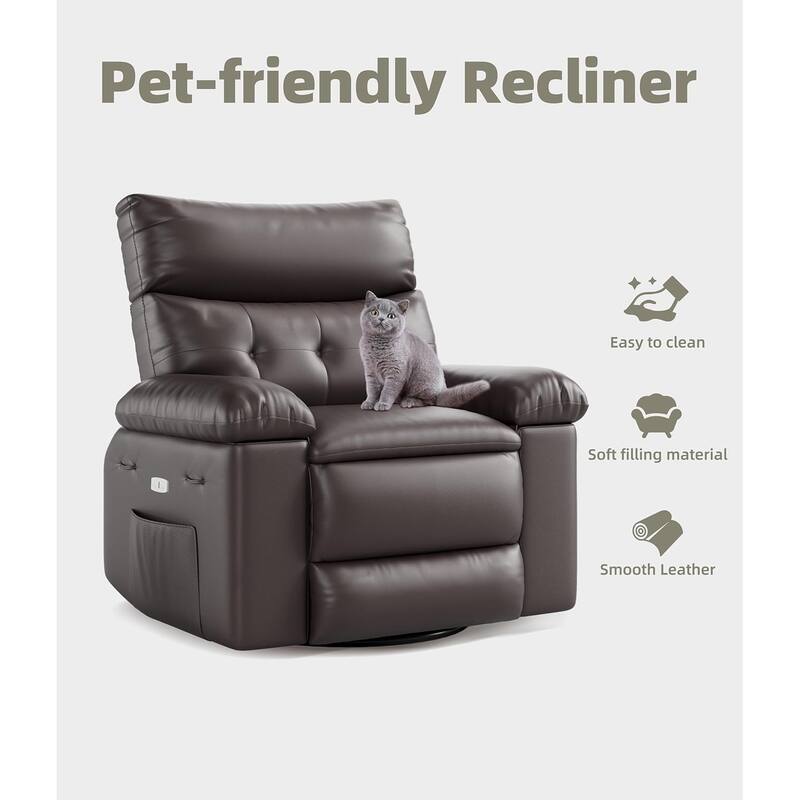 Large Leather Recliner Chair, Extra Wide 26.8" Seat, Manual Recline, Overstuffed Padding, High-Density Sponge