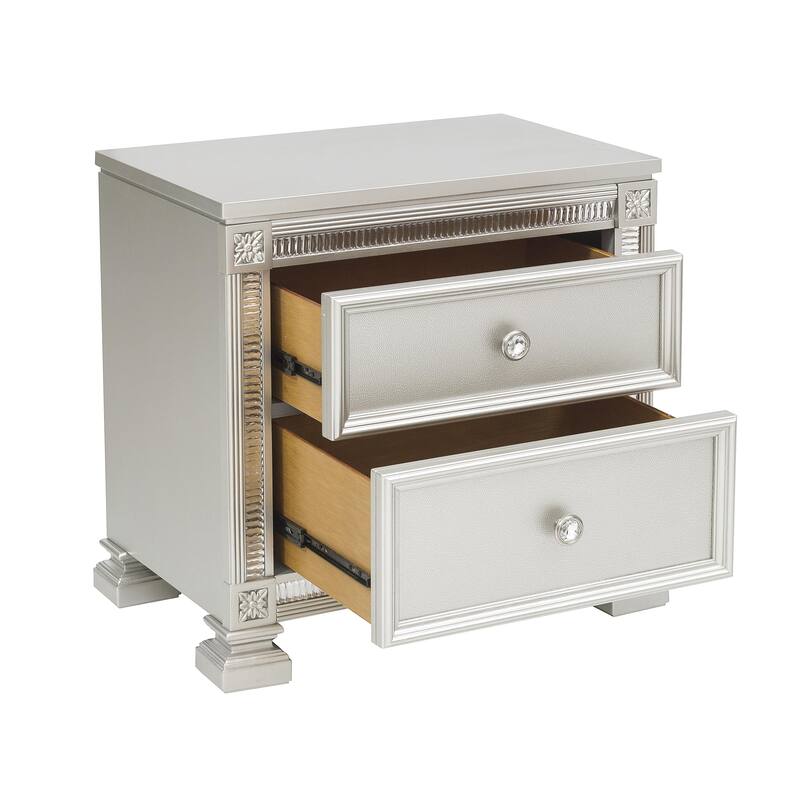 Glamorous Modern Design 1pc Nightstand of 2x Drawers Faux Crystal Knobs Furniture