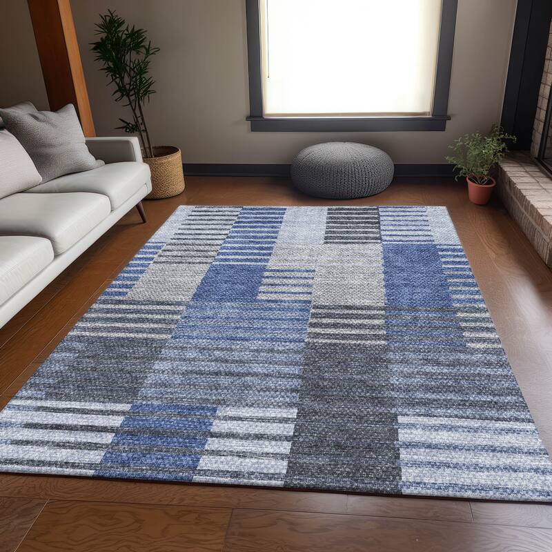 Premium Washable Super Soft Geo Stripe Mayfield Rug - Blue - 3' x 5' - Rectangle