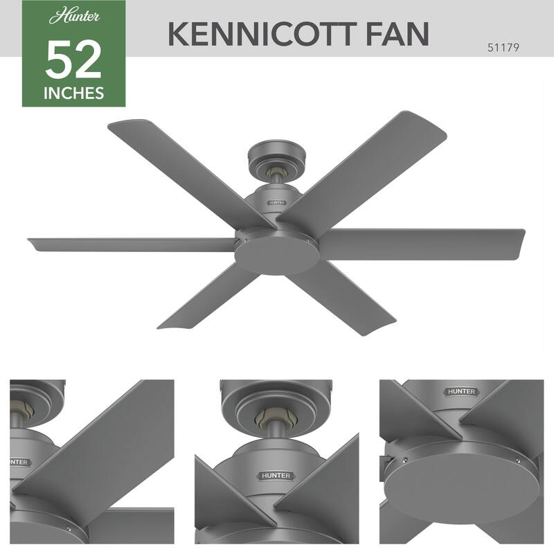 Hunter 52" Kennicott Outdoor Ceiling Fan, Wall Control - Contemporary, Industrial, Transitional - Windmill - Damp Rated!