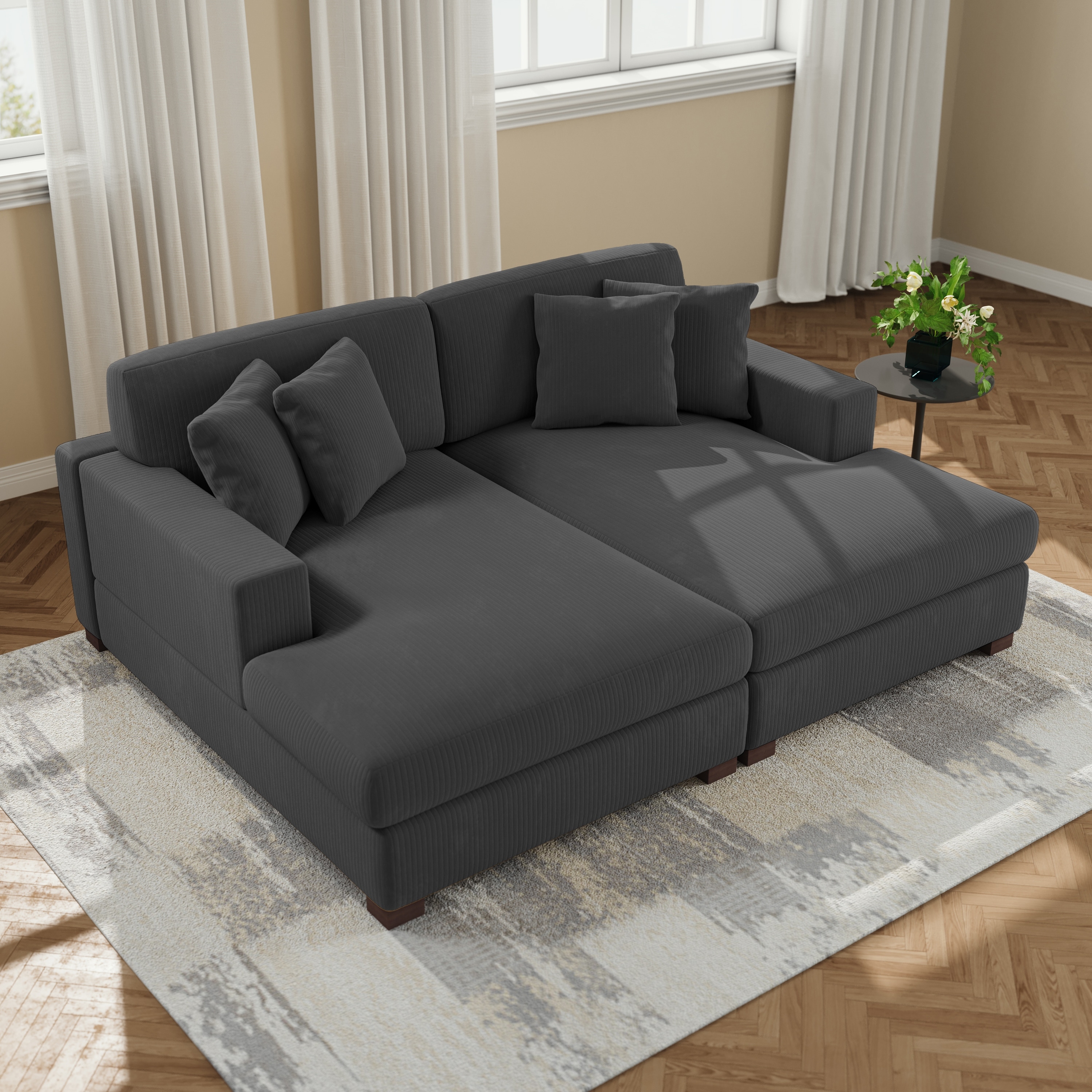 Upholstered Oversized Modular Sectional Sofa Set Corduroy Sleeper Sofa With Chaise