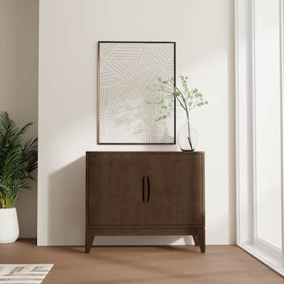 WYNDENHALL Pearson SOLID HARDWOOD 38" Wide Rectangle Modern 2 Door Sideboard Buffet/Storage Cabinet in Walnut Brown