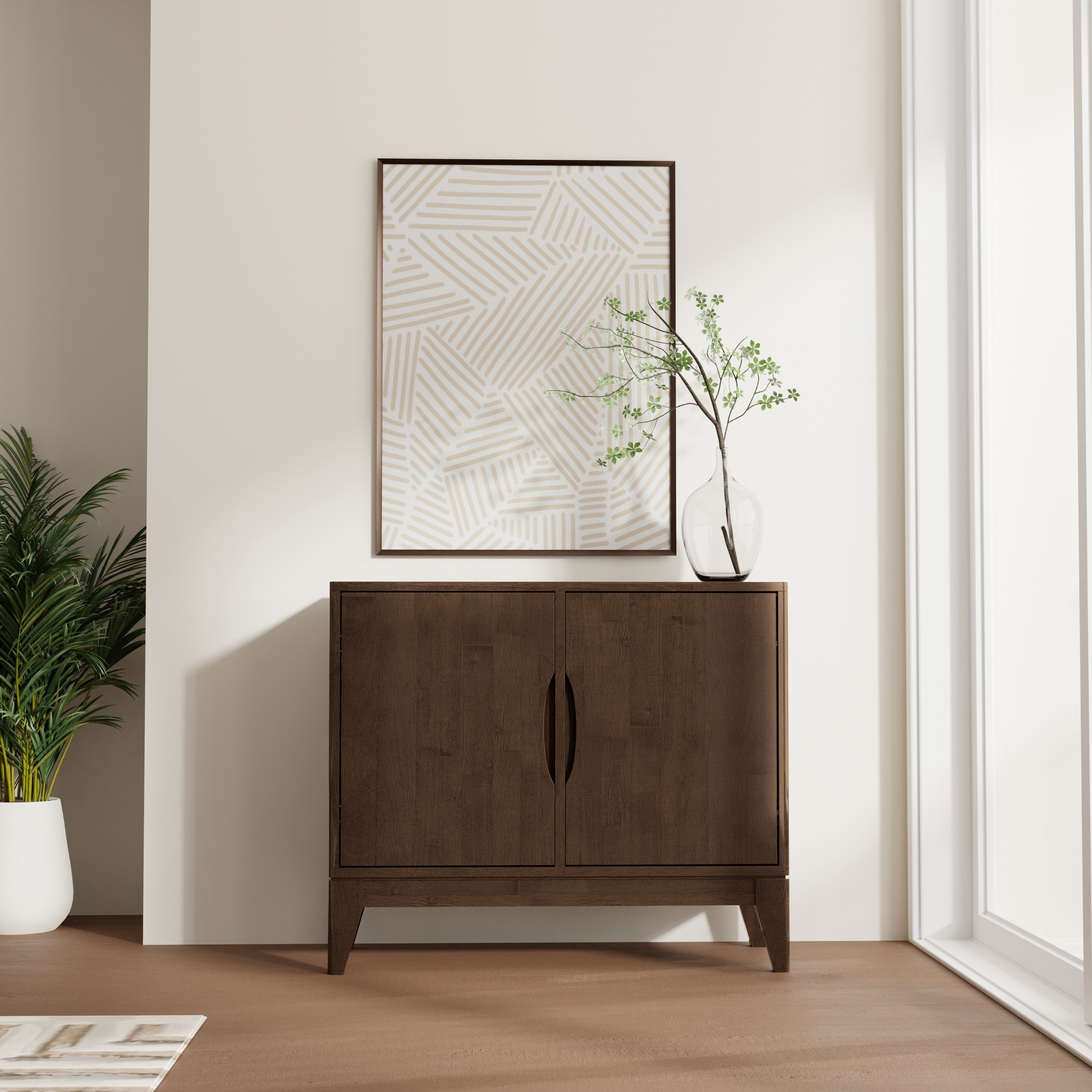 WYNDENHALL Pearson SOLID HARDWOOD 38" Wide Rectangle Modern 2 Door Sideboard Buffet/Storage Cabinet in Walnut Brown