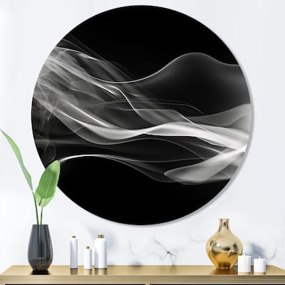 Designart "Black White Contemplative Abstraction I" Modern Waves Metal Round Wall Art
