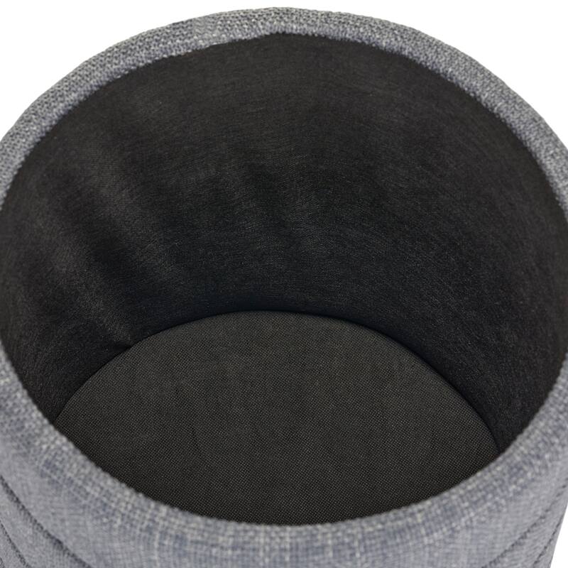 Modern Cylinder Ottoman with Hidden Storage Linen Upholstery Seat