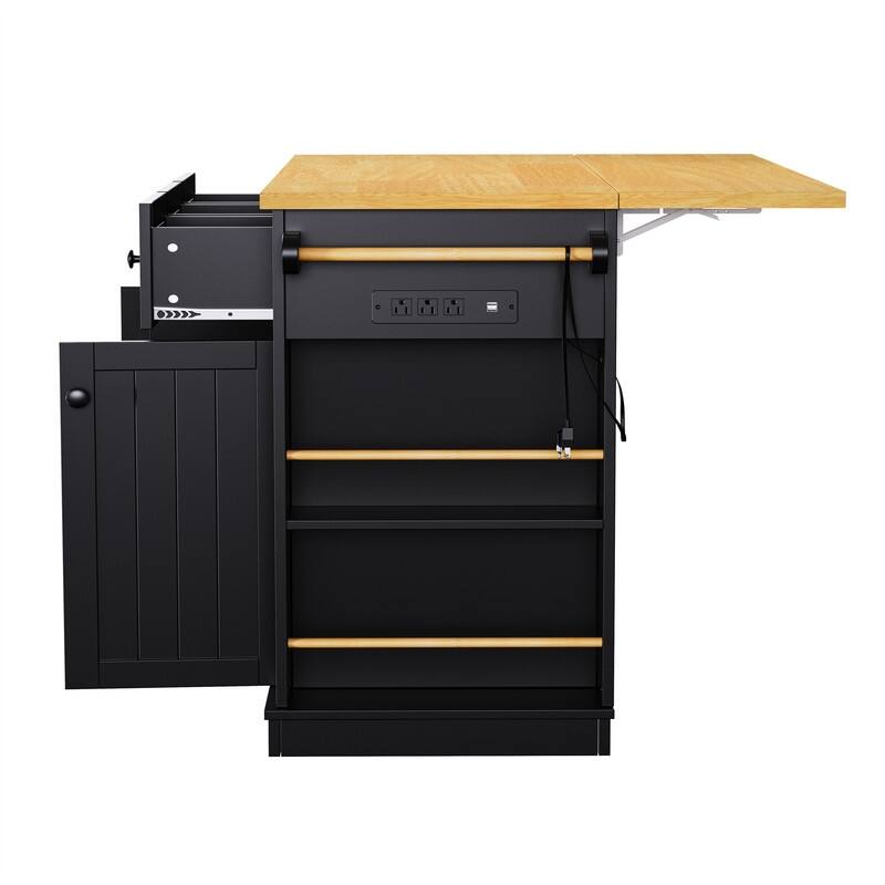3-Piece/1 Piece Kitchen Island Set with/without 2 Bar Stools, Kitchen Cart on Wheels with 3 Drawers, Drop Leaf & Open Side Racks