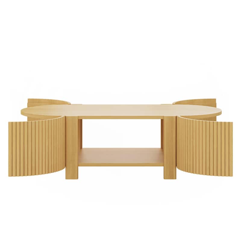 Oval Fluted Coffee Table with Storage for Living Room