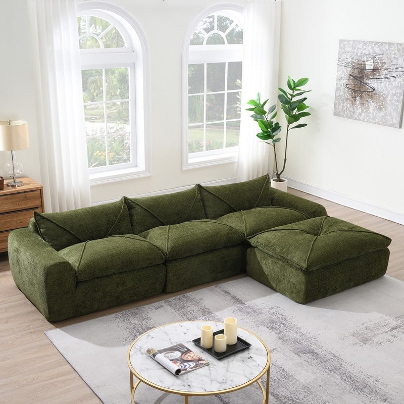 116'' Fully Compressed Sofa with High Density Foam, No Assembly Required