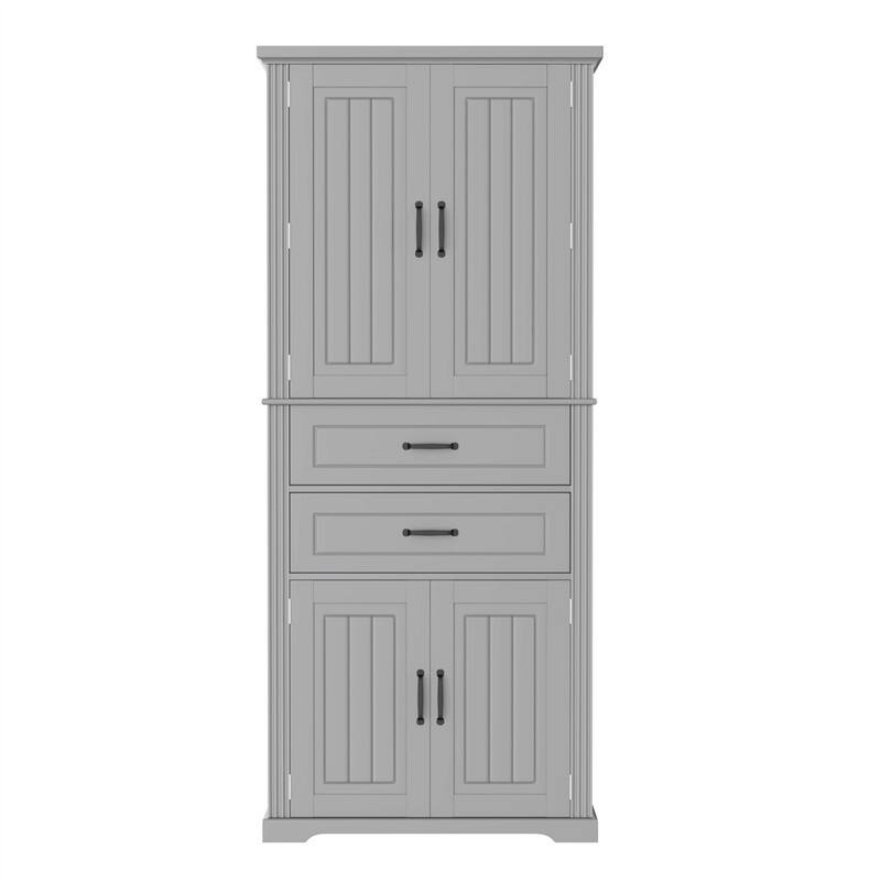 Bathroom Storage Cabinet with 2 Storage Drawers and 4 Doors, Freestanding Bathroom Floor Cabinet with Adjustable Shelf