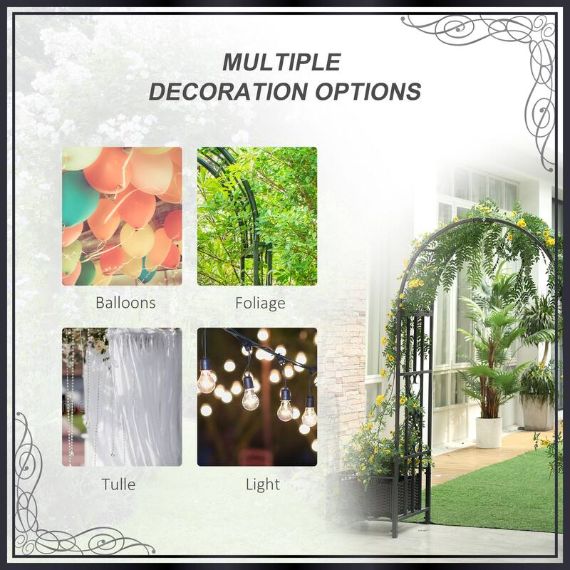 Steel Garden Arch with Planters Dark Gray Outdoor Decorative Archway for Climbing Plants Weddings Parties