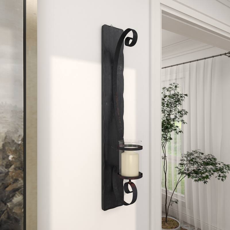 Black Metal Long Pillar Scroll Wall Sconce - 8 x 5 x 36