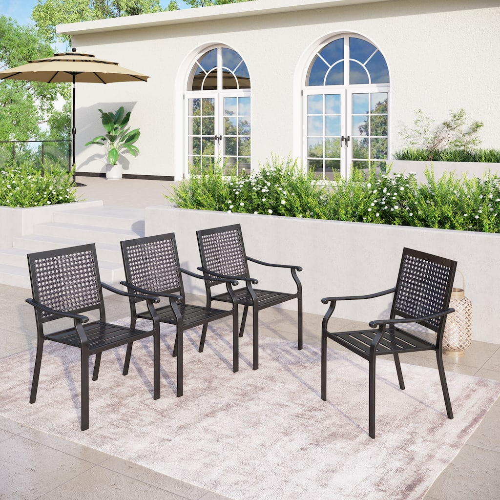MAISON ARTS Patio Dining Chairs Set of 4 Stackable Chair Black E-coating Metal with Upgraded Back Pattern