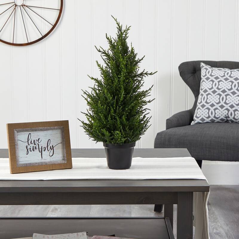 Artificial Cypress Tree with Lights - 18 Inch Indoor Outdoor Decorative Tree - Green - 11-20 Inches