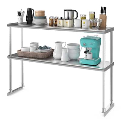 48'' 2-Tier Overshelf Worktable Stainless Steel Adjustable Lower Shelf