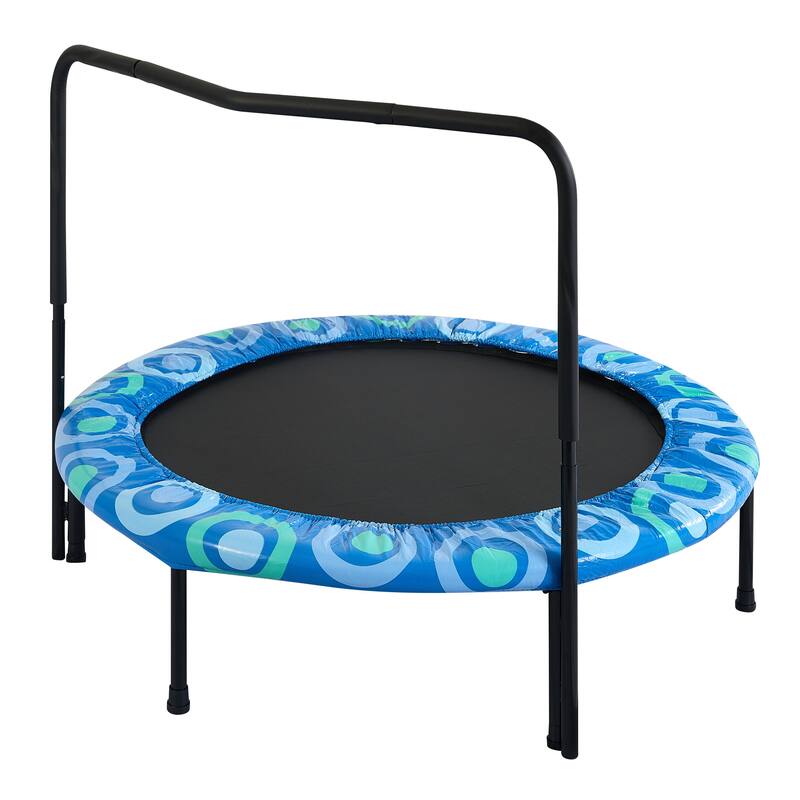 Kids Trampoline - Assembled Design, Happy Expression Theme, Indoor Outdoor Fun - Blue - 48.03