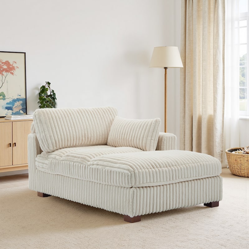 41" W Plush Corduroy Chaise Lounge with Pillows