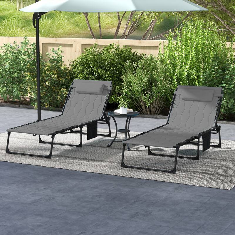 Outsunny Folding Chaise Lounge Set with 5-level Reclining Back, Outdoor Lounge Chairs with Build-in Padded Seat - Grey