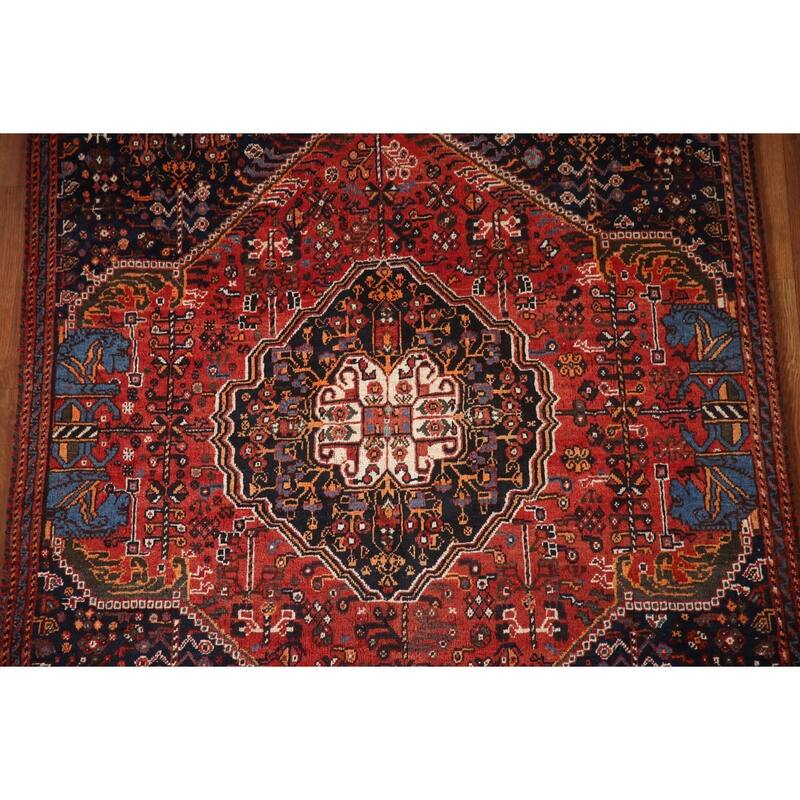Vegetable Dye Shiraz Persian Antique Area Rug Handmade Wool Carpet - 4'3"x 5'10"