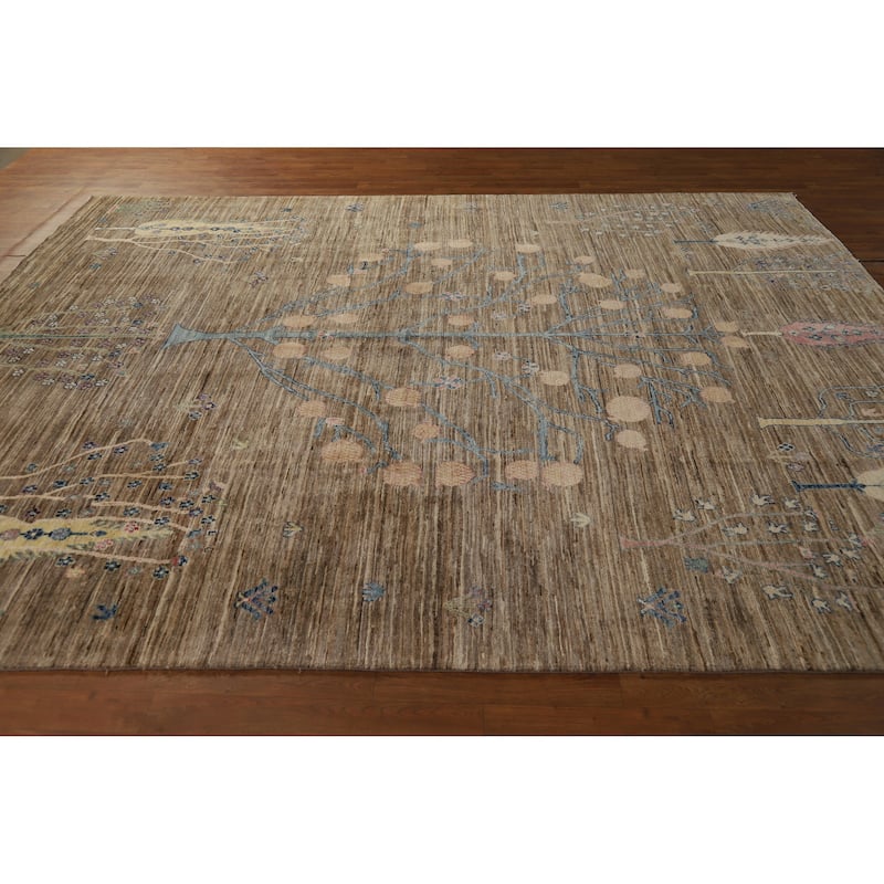 Hand Knotted Oriental 100% Wool Carpet Transitional Floral Brown Oushak Area Rug - 9' 11'' X 8' 0''