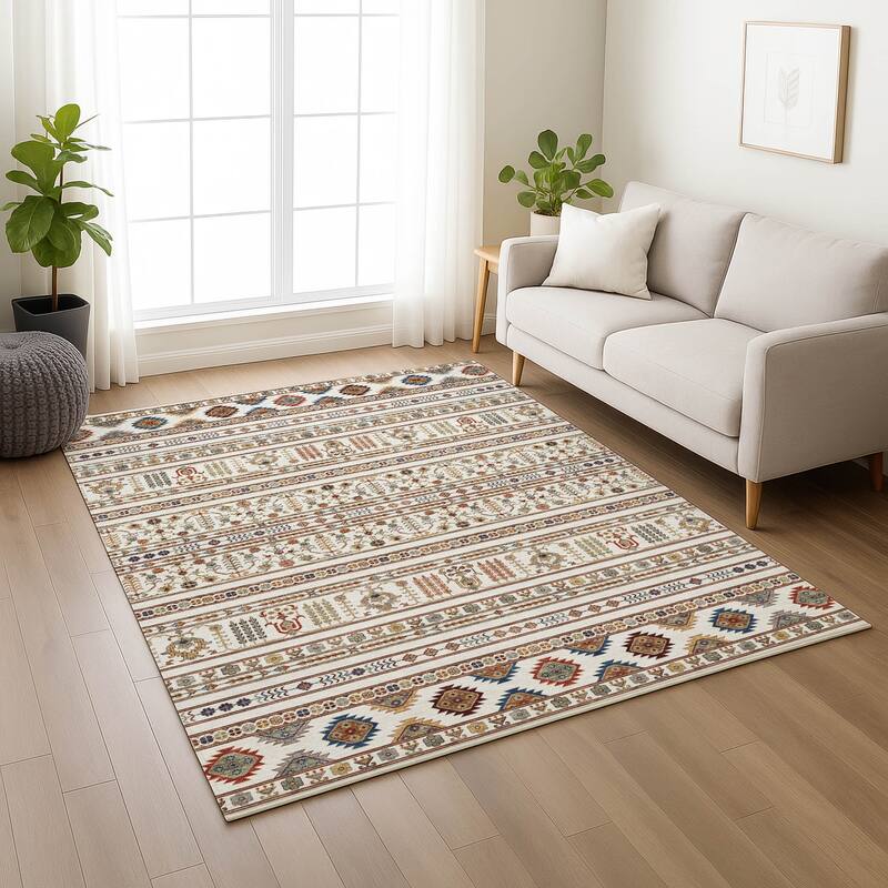 Machine Washable Indoor/ Outdoor Boho Moroccan Chantille Rug