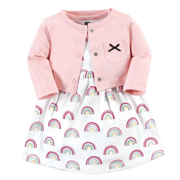 slide 1 of 1, Hudson Baby Toddler Girl Cotton Dress and Cardigan Set, Modern Rainbow 2T - Modern Rainbow