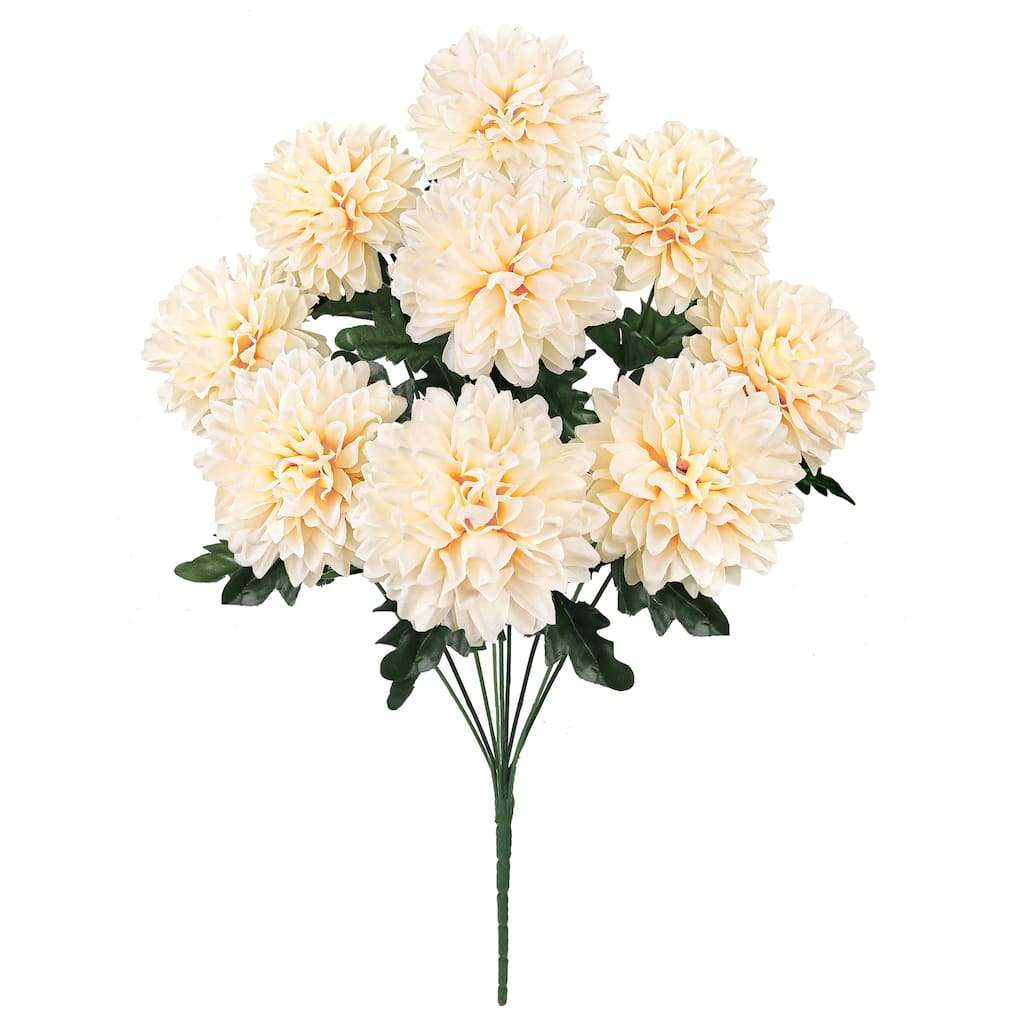 Set of 2 Champagne Artificial Ball Mum Pom Pom Flower Stem Bush Bouquet 22in - 22" L x 10" W x 10" DP