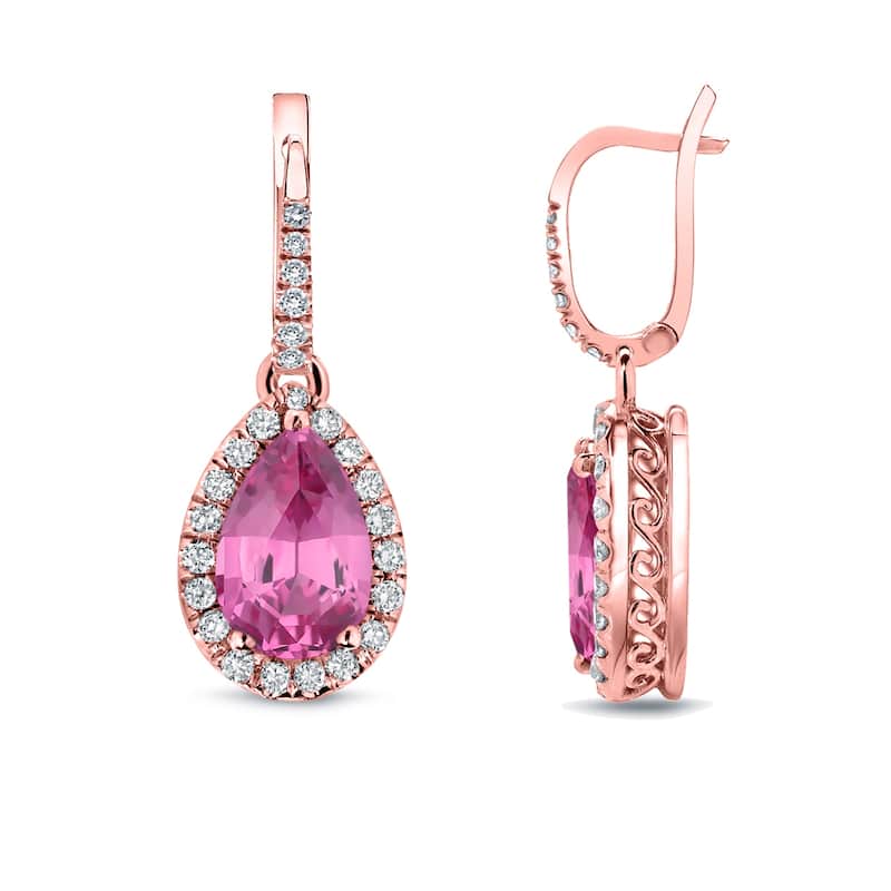 Auriya 14k Gold 2ct Pear-cut Pink Sapphire Halo Diamond Dangle Earrings 2/5ct TDW