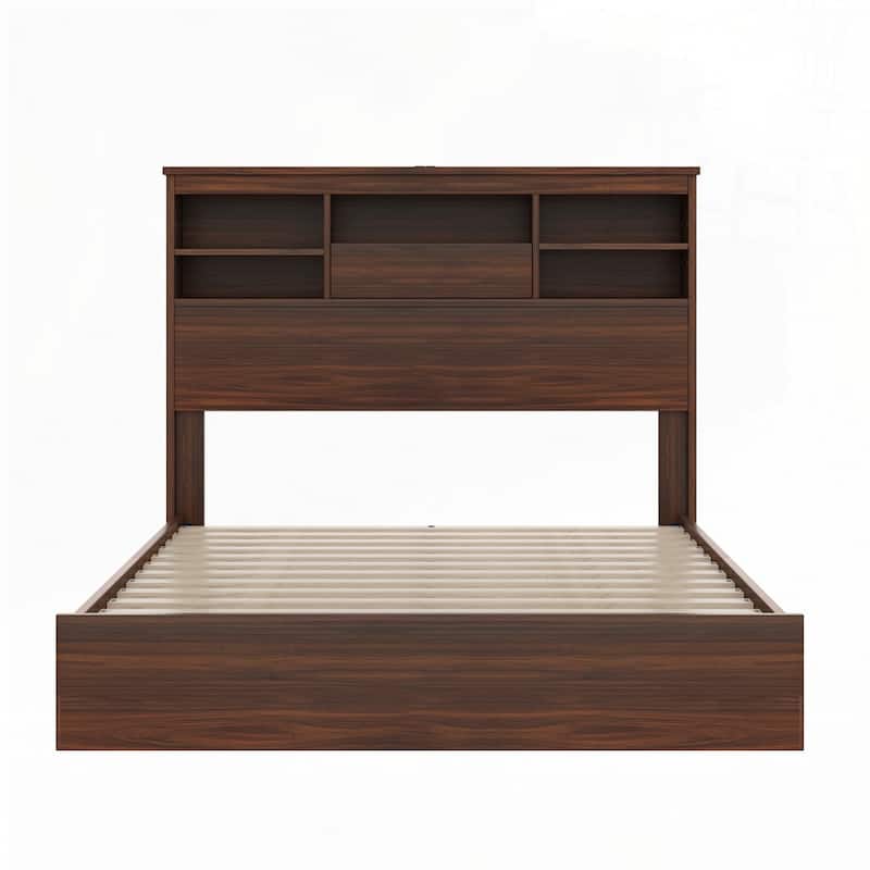 Wooden Bed Frame with Storage Headboard and Charging Station Bedroom Sets