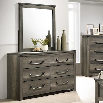 Furniture of America Vraif Farmhouse 2-Piece Rustic Grey Wood 6-Drawer Dresser and Mirror Set