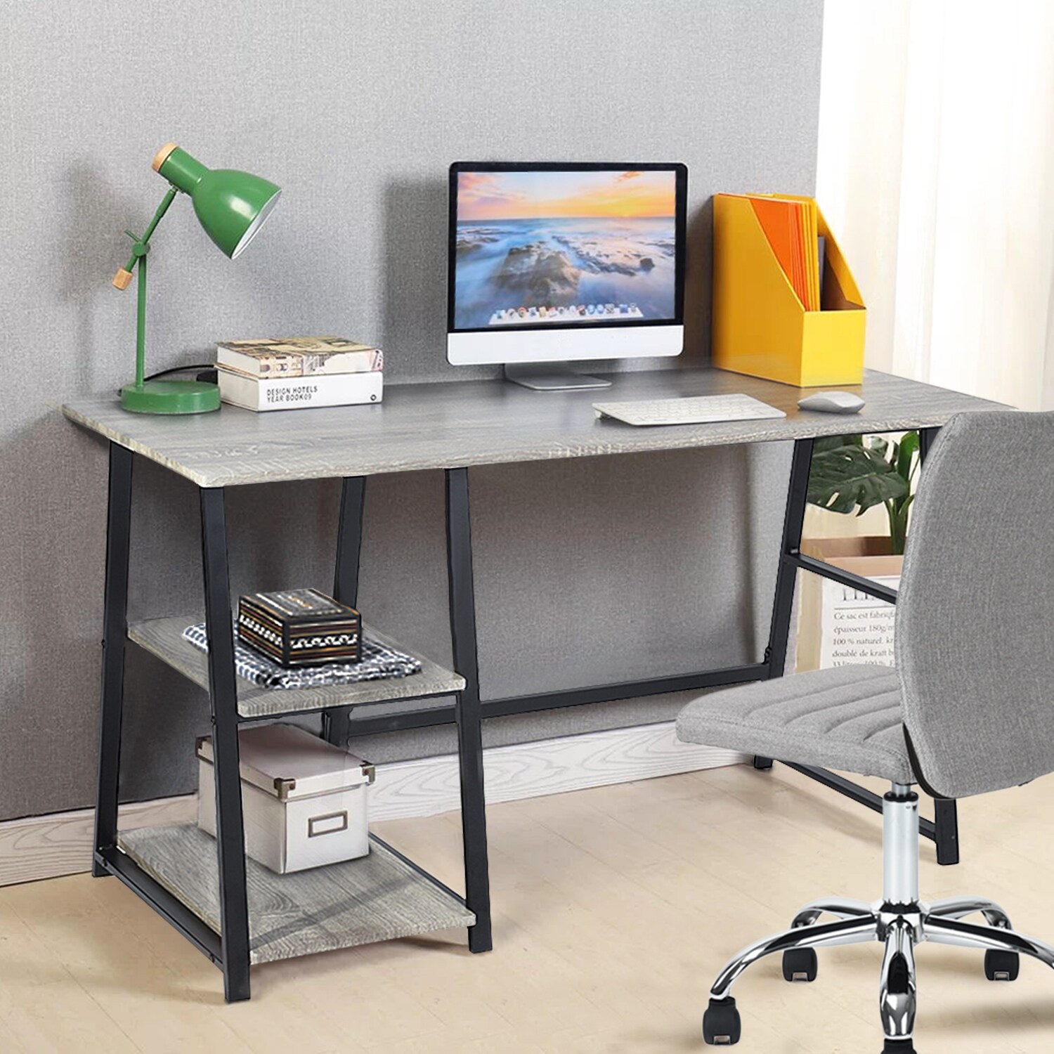 Industrial Style Wooden Computer Desk with 2 Shelves Multi functional Workstation for Home Office Study Writing or Gaming Bed Bath Beyond 38281792