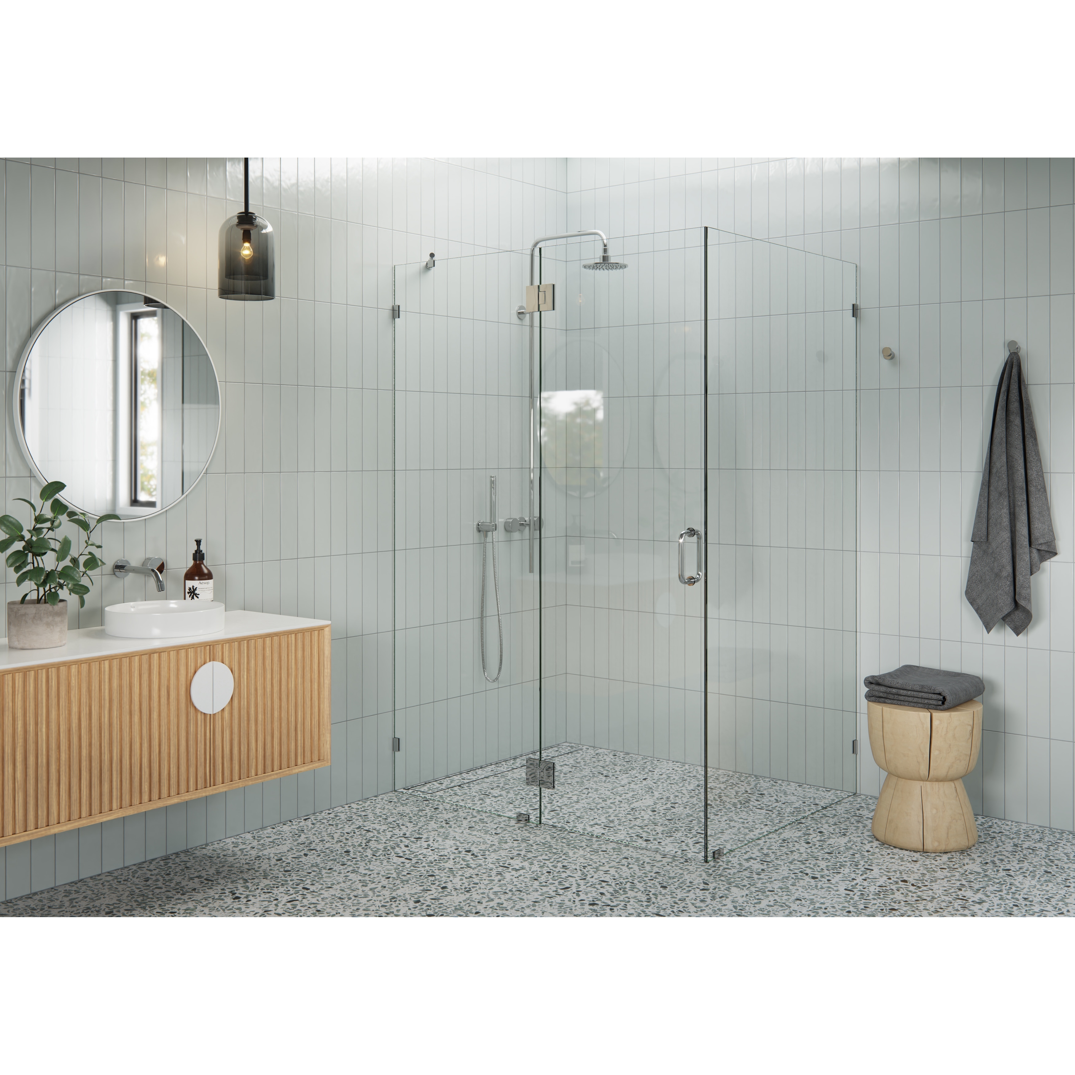 Glass Warehouse 78" x 53" x 43" Frameless 90 Degree Shower Enclosure - Glass Hinge