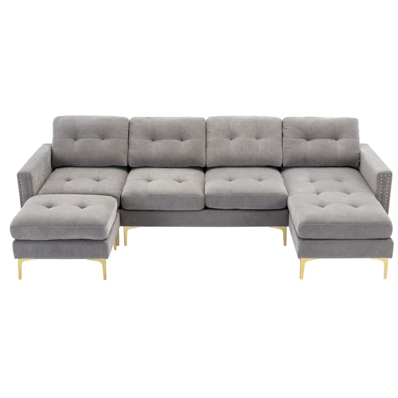 110.6" L Shaped Convertible Sectional Sofa Couch with Movable Ottoman - LIGHT GREY