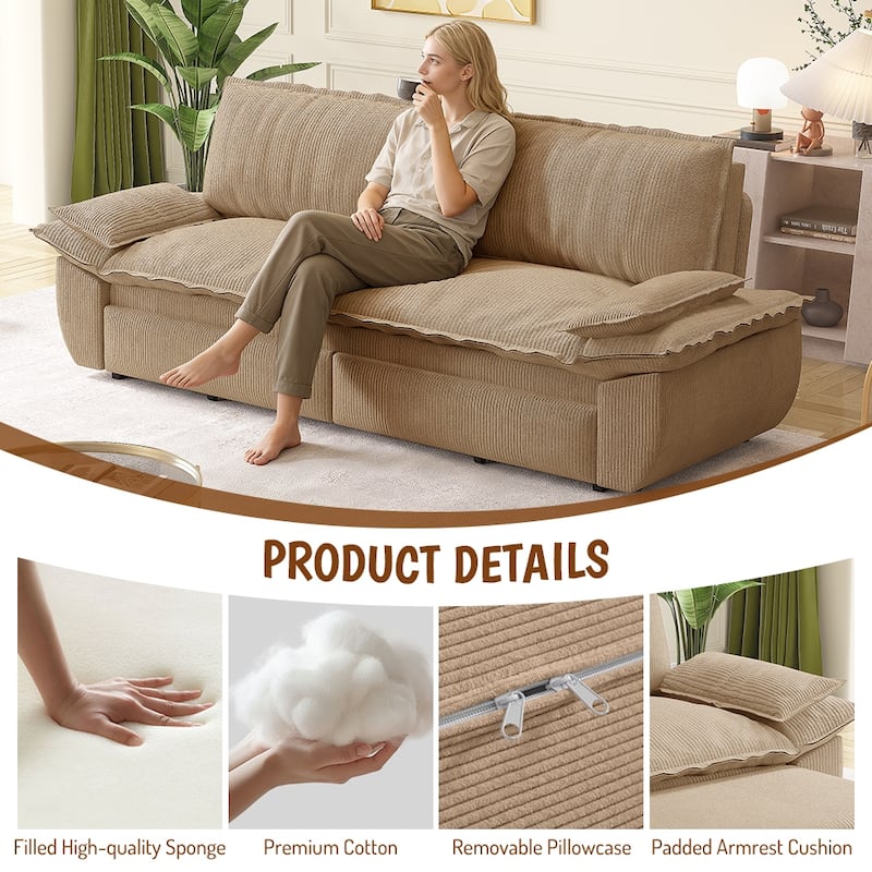 73" Queen Convertible Sleeper Sofa, 3-in-1 Pull Out Sofa Bed, Velvet Upholstery, Space-Saving Loveseat for Small Spaces