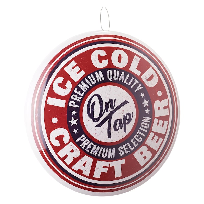 Ice Cold Beer Craft Dome Metal Sign - 15.5" - 15.75" H x 15.75" L x 2.25" D