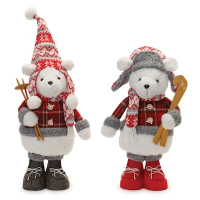 Plush Polar Bear with Skis (Set of 2)