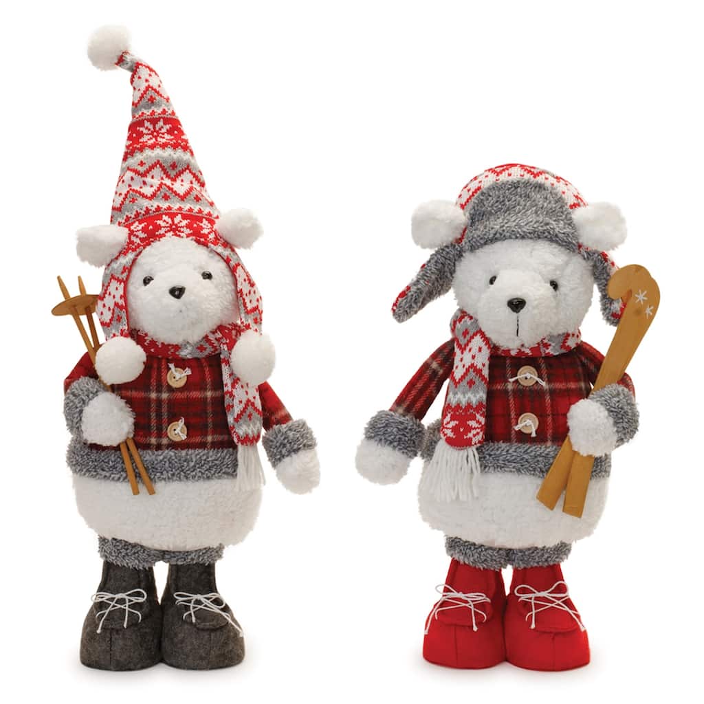 Set of 2 Polar Bear with Skis Holiday Decor for Christmas Indoor Display - 9.25” x 6” x 24”