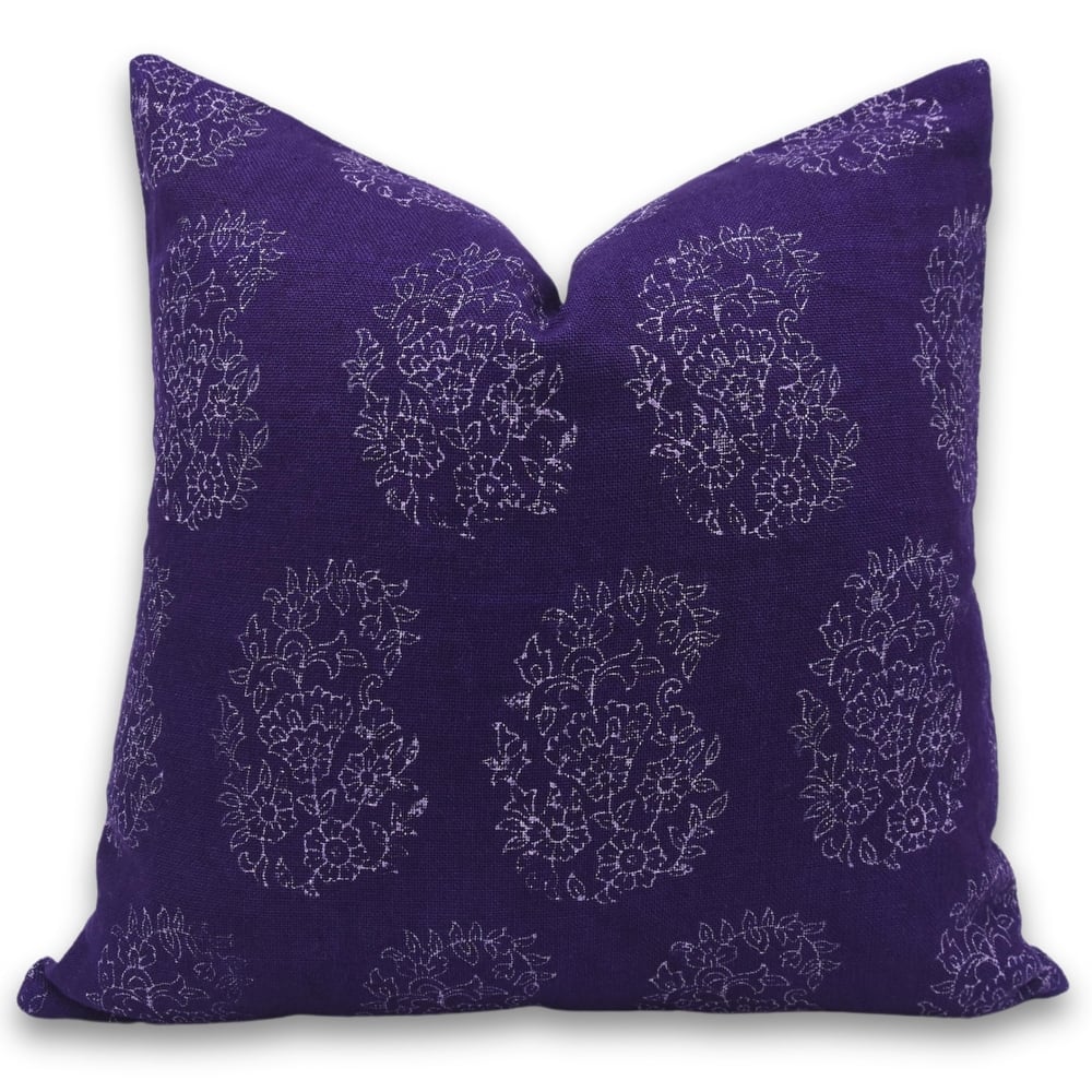 Linen Square Block print pillow Cover - Mugal Jaal