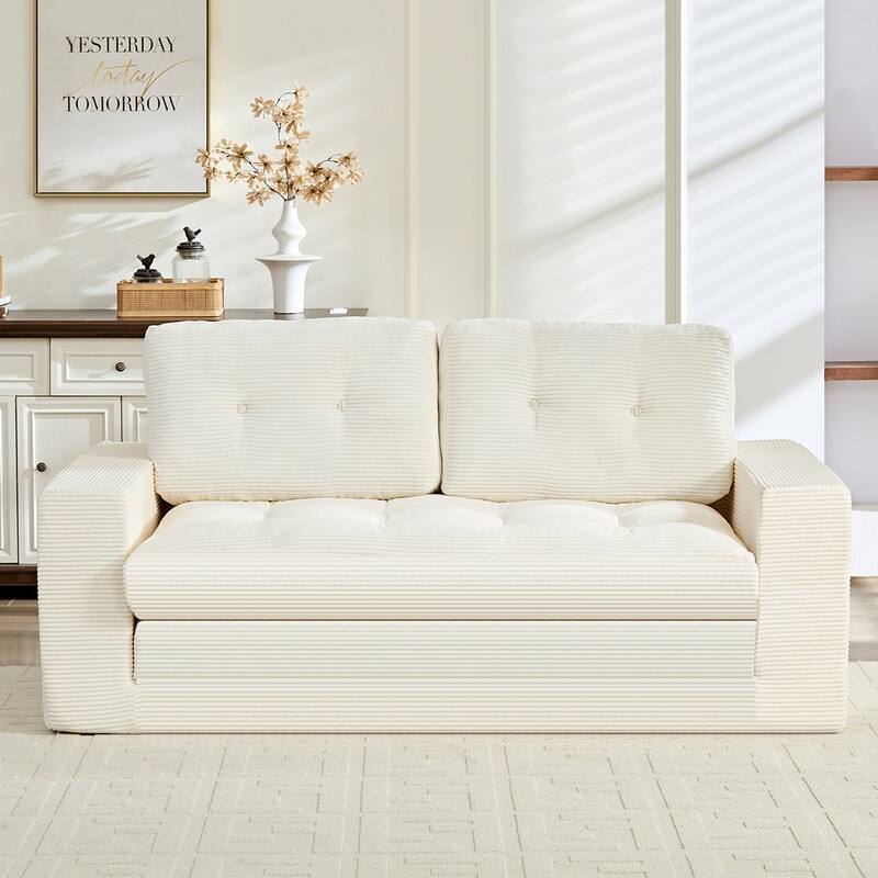 Mixoy 71'' 2-in-1 Convertible Futon Loveseat Sofa Bed,Corded Fabric Foldable Tufted Buttons 2-Seater Sleeper Sofa