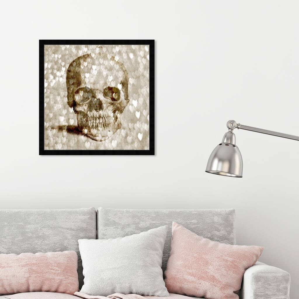 Oliver Gal 'Loving Skull' Fashion and Glam Wall Art Framed Print Hearts - Gold, Brown