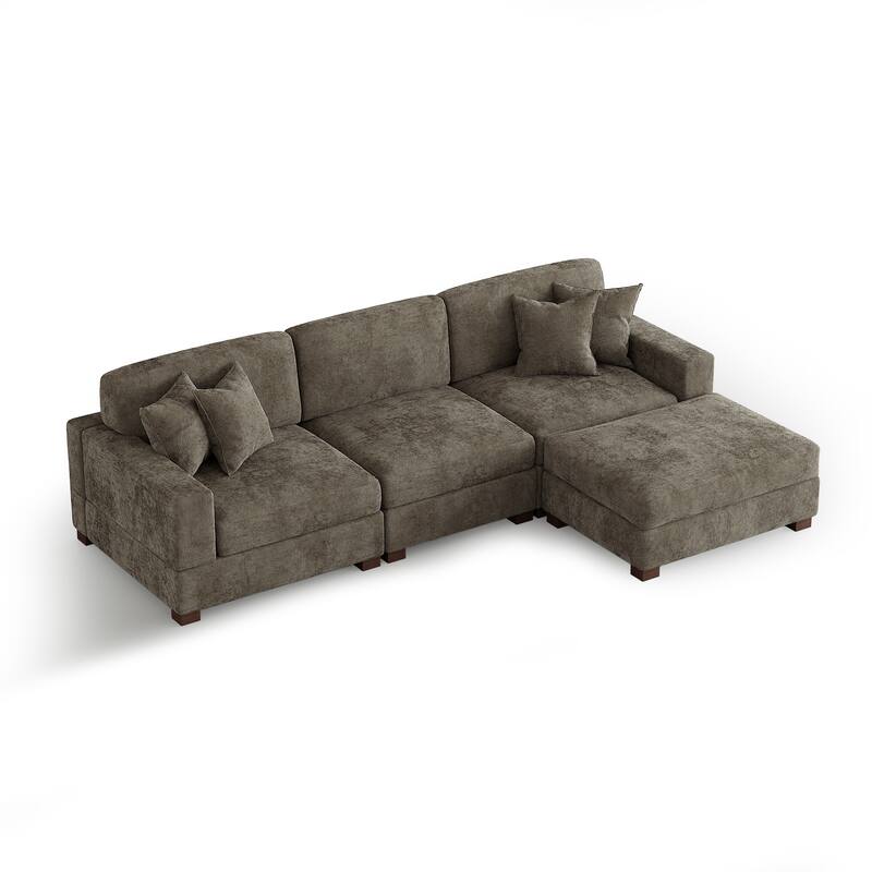 Modern Oversized Chenille Modular Sectional Sofa with Ottoman