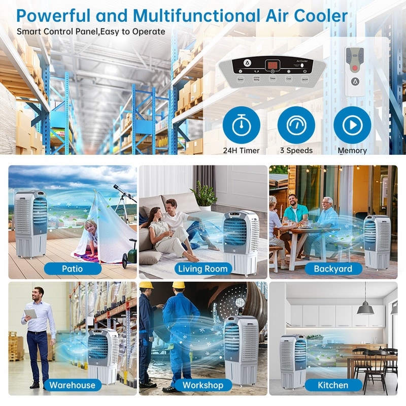 10.5 Gallon 3500CFM Evaporative Air Cooler with Remote Bed Bath