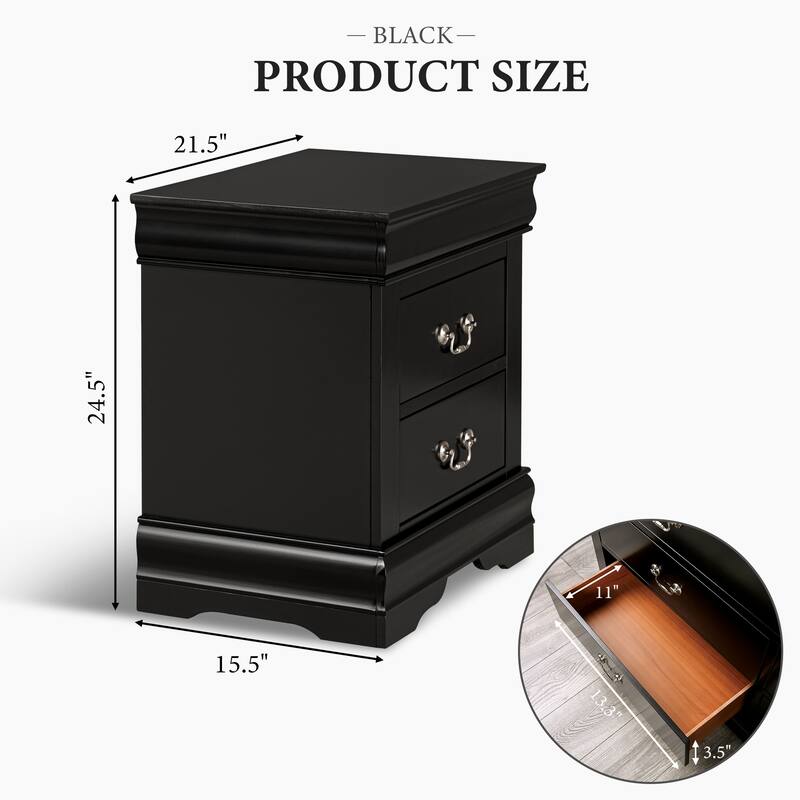 Rossetta Transitional Antique Elegant Style 2-Drawer Nightstand with Solid Wood Legs and Smooth Glides