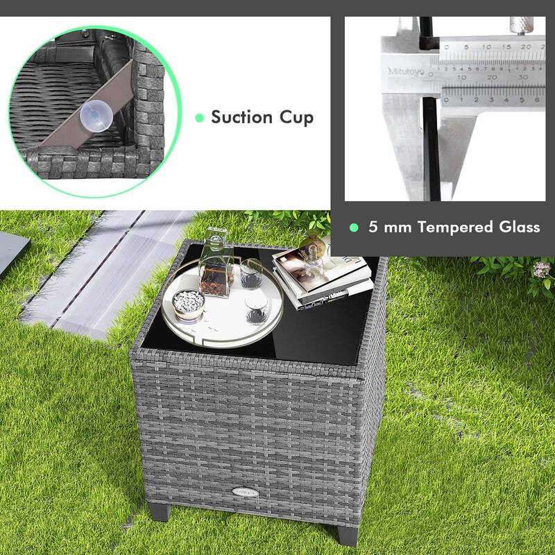 Costway 3PCS Patio Rattan Furniture Bistro Set Cushioned Sofas Side - See Details