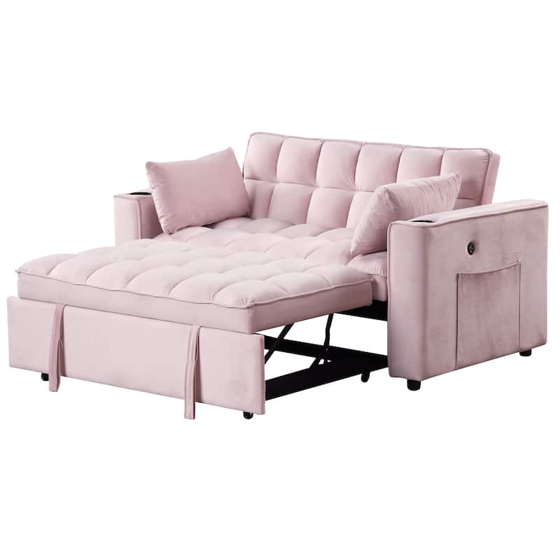 55.3" Sofa Bed with Cup Holder and USB Port for Living Room or Apartments