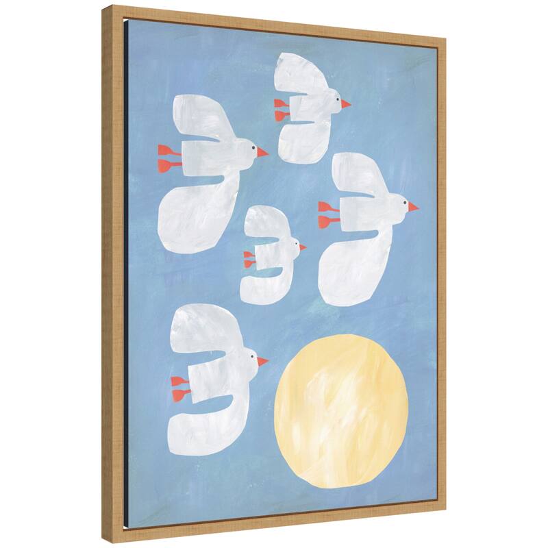 Kate and Laurel Seagulls by Alicia Abla Framed Canvas Wall Art Print - 18 x 24 - Brown