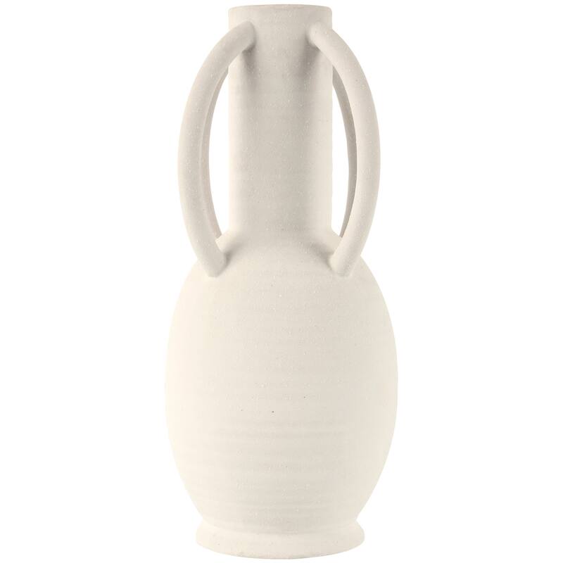 Gray or Cream Ceramic Textured Whitewashed Vase with 4 Handles