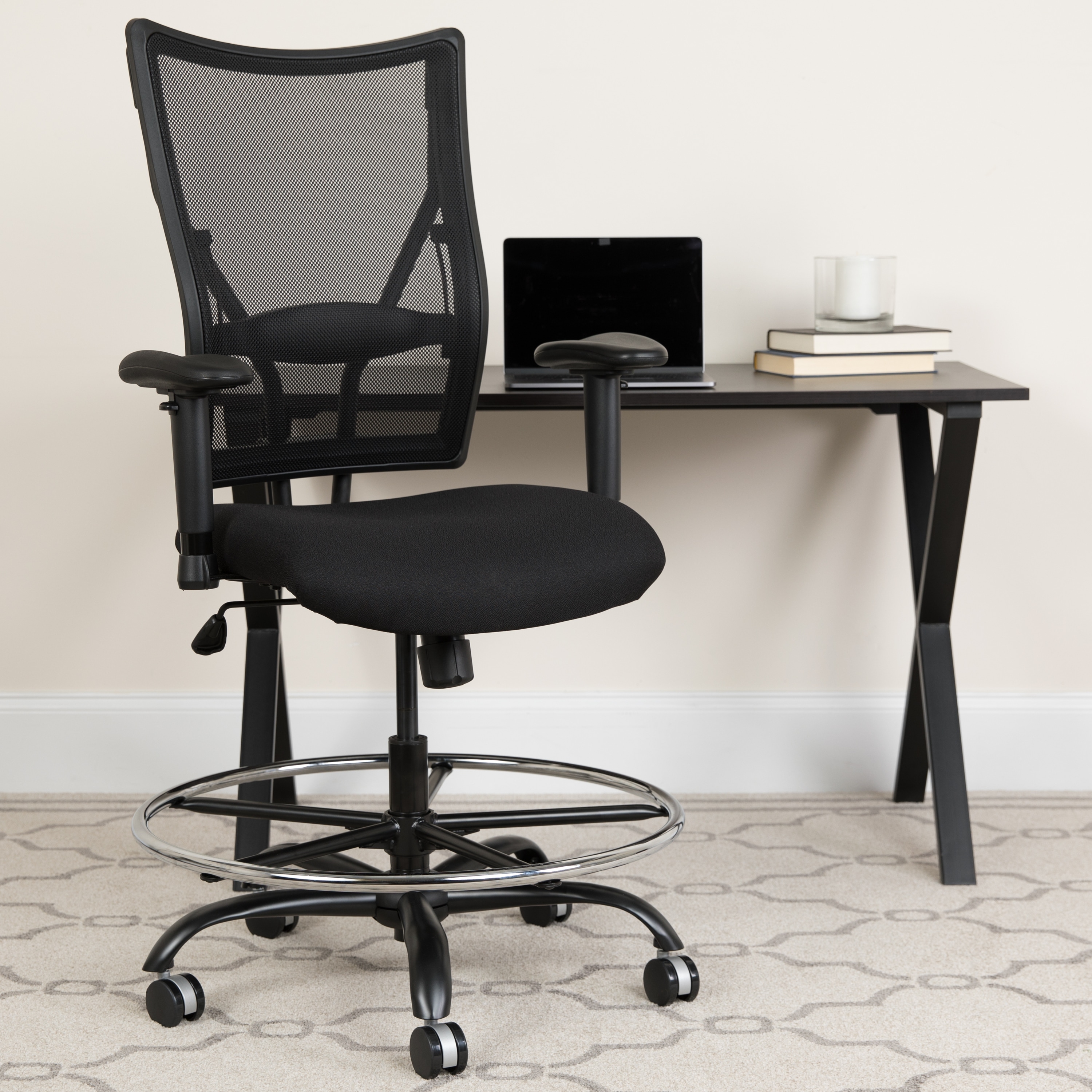 Big Tall 400 Lb Rated Mesh Ergonomic Drafting Chair W Adjustable Arms Overstock 10633666